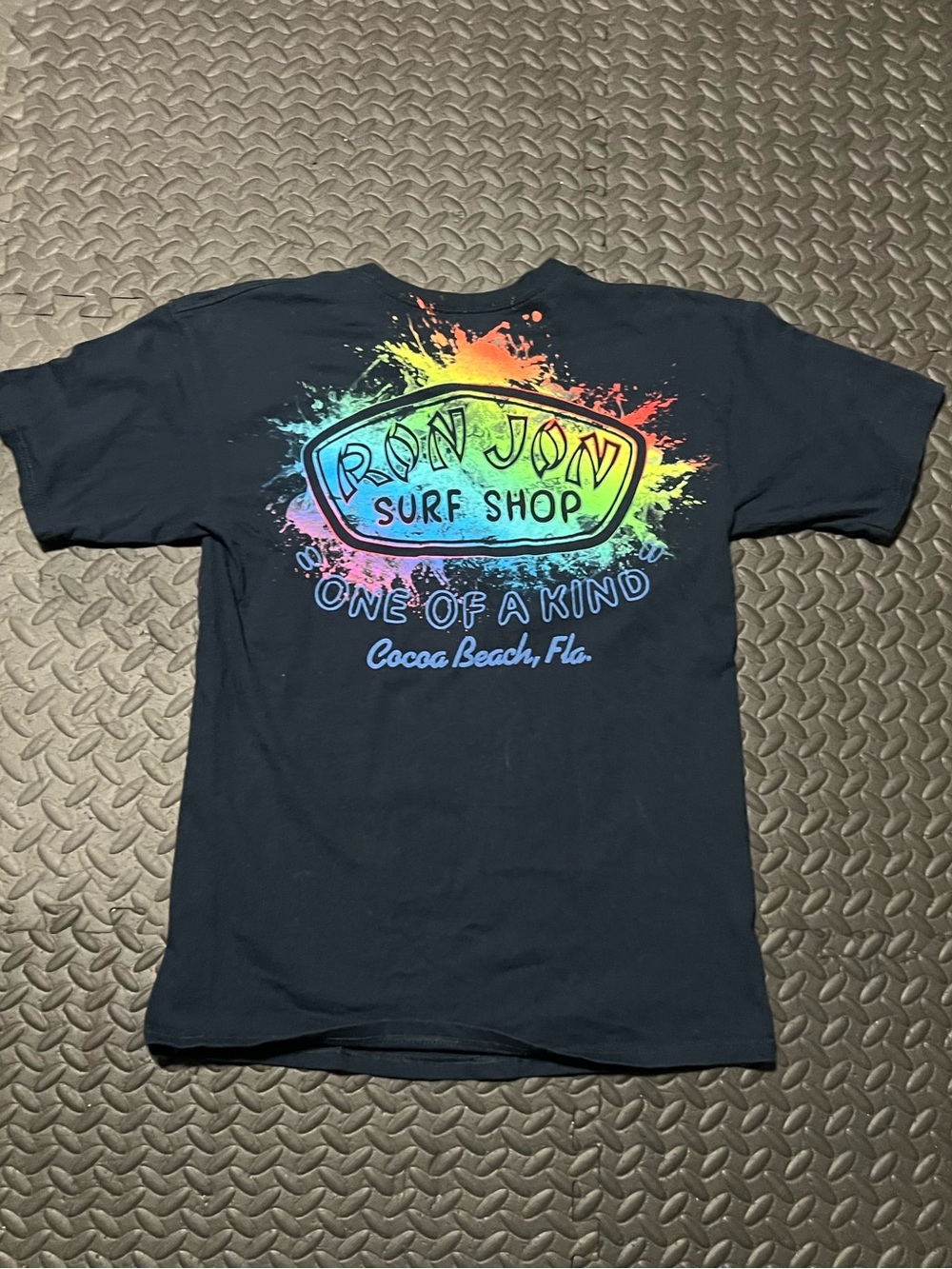 Ron Jon Black T‑Shirt with Rainbow Surf Shop Graphic